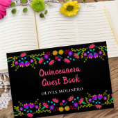 Mis Quince Anos Zwart Mexicaans Bloemen Quinceaner Gastenboek