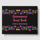 Mis Quince Anos Zwart Mexicaans Bloemen Quinceaner Gastenboek (Voorkant)
