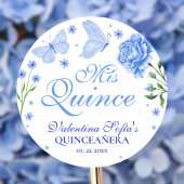 Mis Quince Baby Blauw Bloemen Quinceañera Classic Ronde Sticker