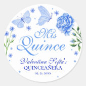 Mis Quince Baby Blauw Bloemen Quinceañera Classic Ronde Sticker (Voorkant)