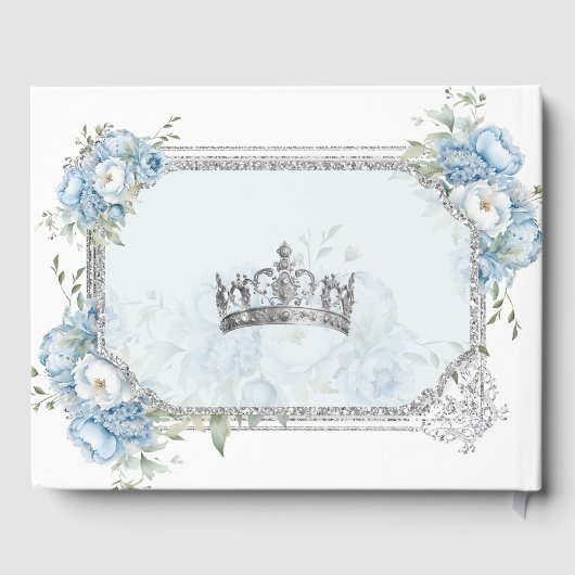 Mis Quince Blauw Bloemen Zilveren Kroon Quinceañer Gastenboek (Achterkant)