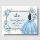 Mis Quince Blauw Bloemen Zilveren Kroon Quinceañer Gastenboek (Voorkant)