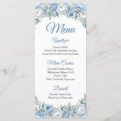 Mis Quince Blauw Bloemen Zilveren Kroon Quinceañer Menu (Voorkant)