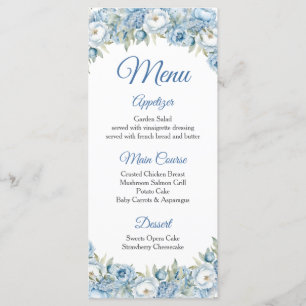Mis Quince Blauw Bloemen Zilveren Kroon Quinceañer Menu