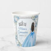 Mis Quince Blauw Bloemen Zilveren Kroon Quinceañer Papieren Bekers (Achterkant)