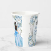 Mis Quince Blauw Bloemen Zilveren Kroon Quinceañer Papieren Bekers (Links)