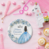 Mis Quince Blauw Bloemen Zilveren Kroon Quinceañer Papieren Bordje (Feest)