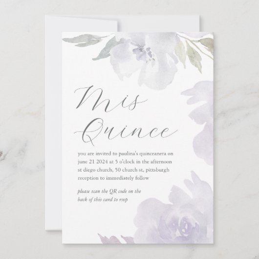 Mis Quince Bloemen Verjaardag Quinceañera QR Code Kaart (Voorkant)