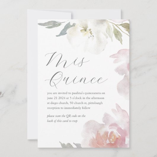 Mis Quince Bloemen Verjaardag Quinceañera QR Code Kaart (Voorkant)