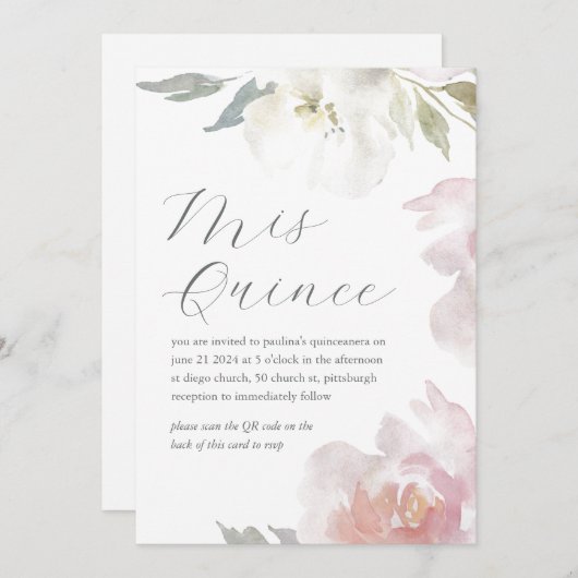 Mis Quince Bloemen Verjaardag Quinceañera QR Code Kaart (Voorkant / Achterkant)