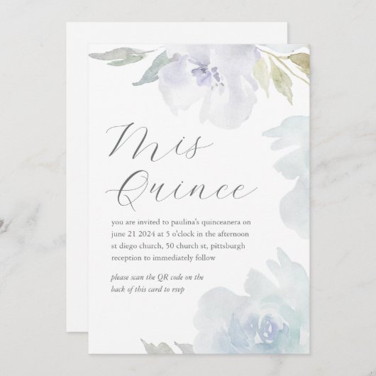 Mis Quince Bloemen Verjaardag Quinceañera QR Code Kaart (Voorkant / Achterkant)