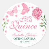 Mis Quince Blush Roze Bloemen Quinceañera Ronde Sticker (Voorkant)