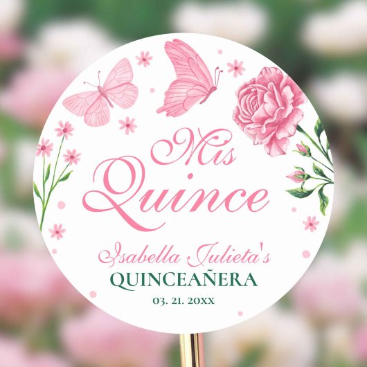 Mis Quince Blush Roze Bloemen Quinceañera Ronde Sticker