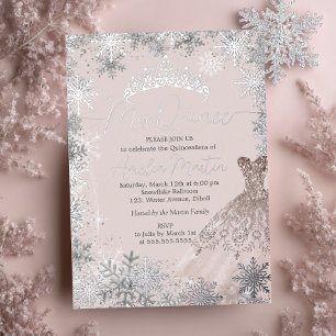 Mis Quince Blush Winter Sneeuwvlok Quinceanera Folie Uitnodiging
