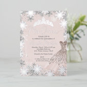 Mis Quince Blush Winter Sneeuwvlok Quinceanera Folie Uitnodiging (Staand Voorkant)