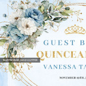 Mis Quince Boho Guest Book with Blue Gold Greenery Gastenboek