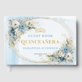 Mis Quince Boho Guest Book with Blue Gold Greenery Gastenboek (Voorkant)