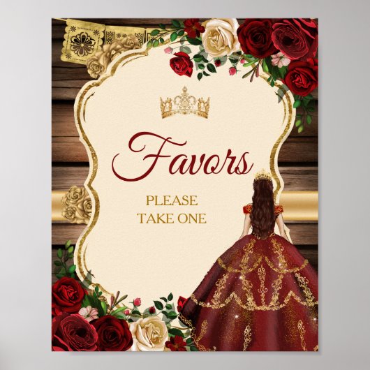 Mis Quince Bourgogne Bloemen Rustieke Favorieten Poster (Voorkant)