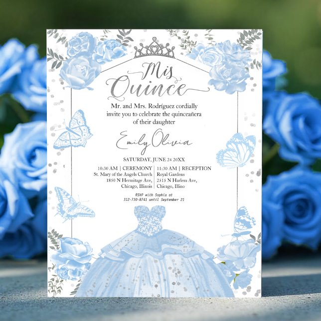 Mis Quince Budget Invitation Dusty Blue Dress (Creator heeft geüpload)