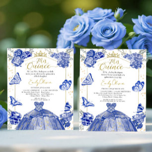 Mis Quince Budget Uitnodiging Tweetalig Royal Blue