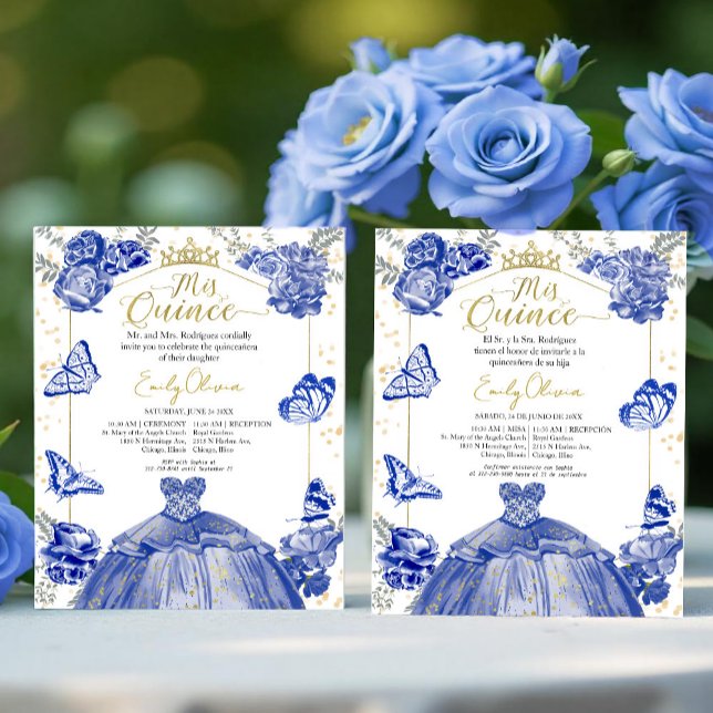 Mis Quince Budget Uitnodiging Tweetalig Royal Blue (Creator heeft geüpload)