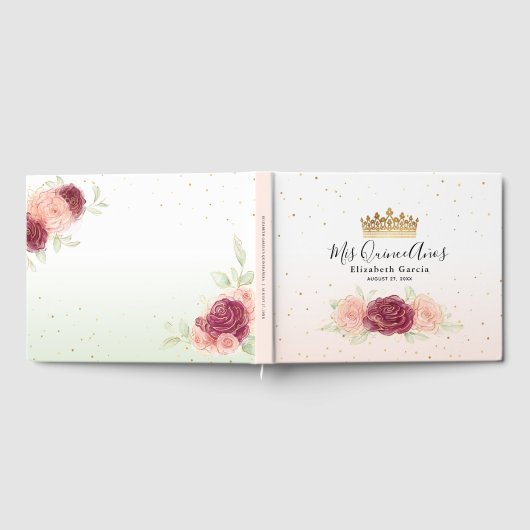 Mis Quince Burgundy Blush Gold Floral Quinceanera Gastenboek (Volledig)