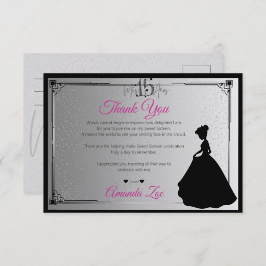 Mis Quince Dank u Nota Zwart-Wit Bedankkaart (Voorkant / Achterkant)