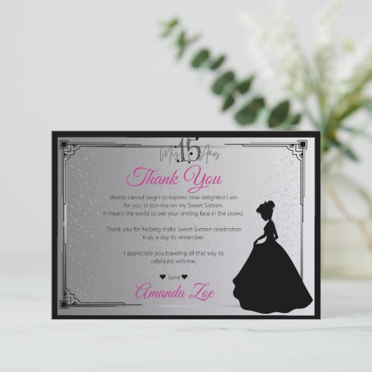 Mis Quince Dank u Nota Zwart-Wit Bedankkaart (Staand voorkant)