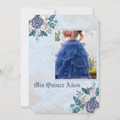 Mis Quince Dusty Blue Bloemen uitnodiging (Achterkant)