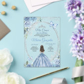 Mis Quince Dusty Blue & Zilver Bloemen Quinceañera Acryl Uitnodigingen (Insitu (Huwelijk))