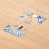 Mis Quince Dusty Blue & Zilver Bloemen Quinceañera Acryl Uitnodigingen (Laagn)