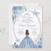 Mis Quince Dusty Blue & Zilver Bloemen Quinceañera Kaart (Voorkant)