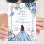 Mis Quince Dusty Blue & Zilver Bloemen Quinceañera Kaart<br><div class="desc">Dusty Blue & Silver Bloemen Quinceañera Uitnodiging Mis Quince 15 Anos,  16e verjaardag, </div>