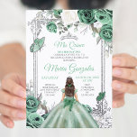 Mis Quince Dusty Green & Silver Floral Quinceanera Kaart<br><div class="desc">Dusty Green & Silver Floral Quinceanera Invitation Mis Quince Anos,  15e verjaardag</div>