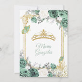 Mis Quince Dusty Green & White Birthday Invitation Kaart (Achterkant)