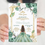 Mis Quince Dusty Green & White Birthday Invitation Kaart<br><div class="desc">Mis Quince Sage Green & White Birthday Invitation Mis Quince Anos,  15th Birthday</div>