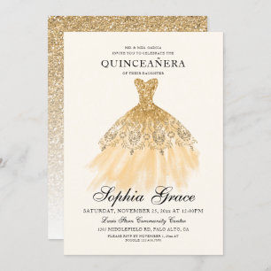 Mis Quince Elegant Faux Gold Glitter Quinceañera Kaart