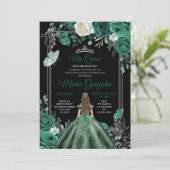 Mis Quince Emerald Green & Black Birthday Kaart (Staand voorkant)