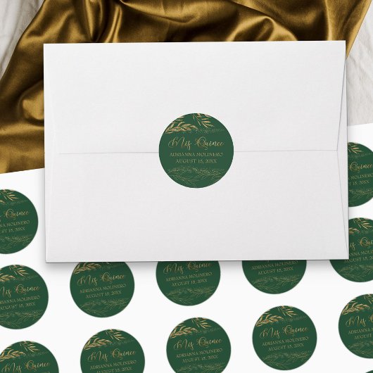 Mis Quince Emerald Green en Gold Leaf, 15 oktober Ronde Sticker