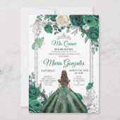 Mis Quince Emerald Green & White Birthday Kaart (Voorkant)