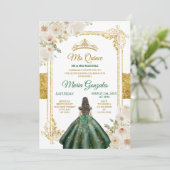 Mis Quince Emerald Green & White Floral Birthday Kaart (Staand voorkant)