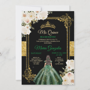 Mis Quince Emerald Green & White Floral Birthday Kaart