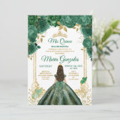 Mis Quince Emerald Groene Vlinder Gouden Kroon Kaart (Staand voorkant)