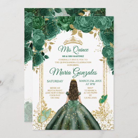 Mis Quince Emerald Groene Vlinder Gouden Kroon Kaart (Voorkant / Achterkant)