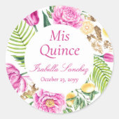 Mis Quince Floral Pink Peonies Lemons Quinceañera  Ronde Sticker (Voorkant)