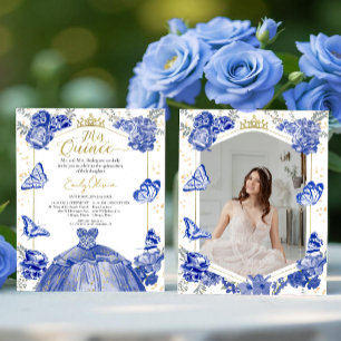 Mis Quince Foto Budget Uitnodiging Royal Blue