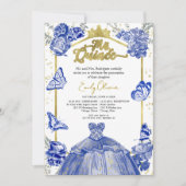 Mis Quince Foto Uitnodiging Royal Blue Floral Gold (Voorkant)
