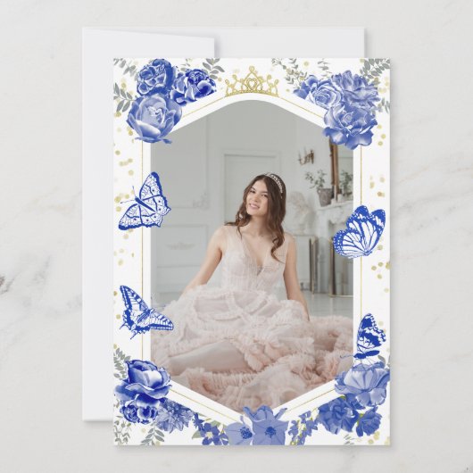 Mis Quince Foto Uitnodiging Spaans Royal Blue (Achterkant)