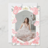 Mis Quince Foto Uitnodiging Spaans Roze Bloemen (Achterkant)