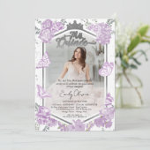Mis Quince Foto Uitnodiging Tweetalige Lavendel (Staand voorkant)